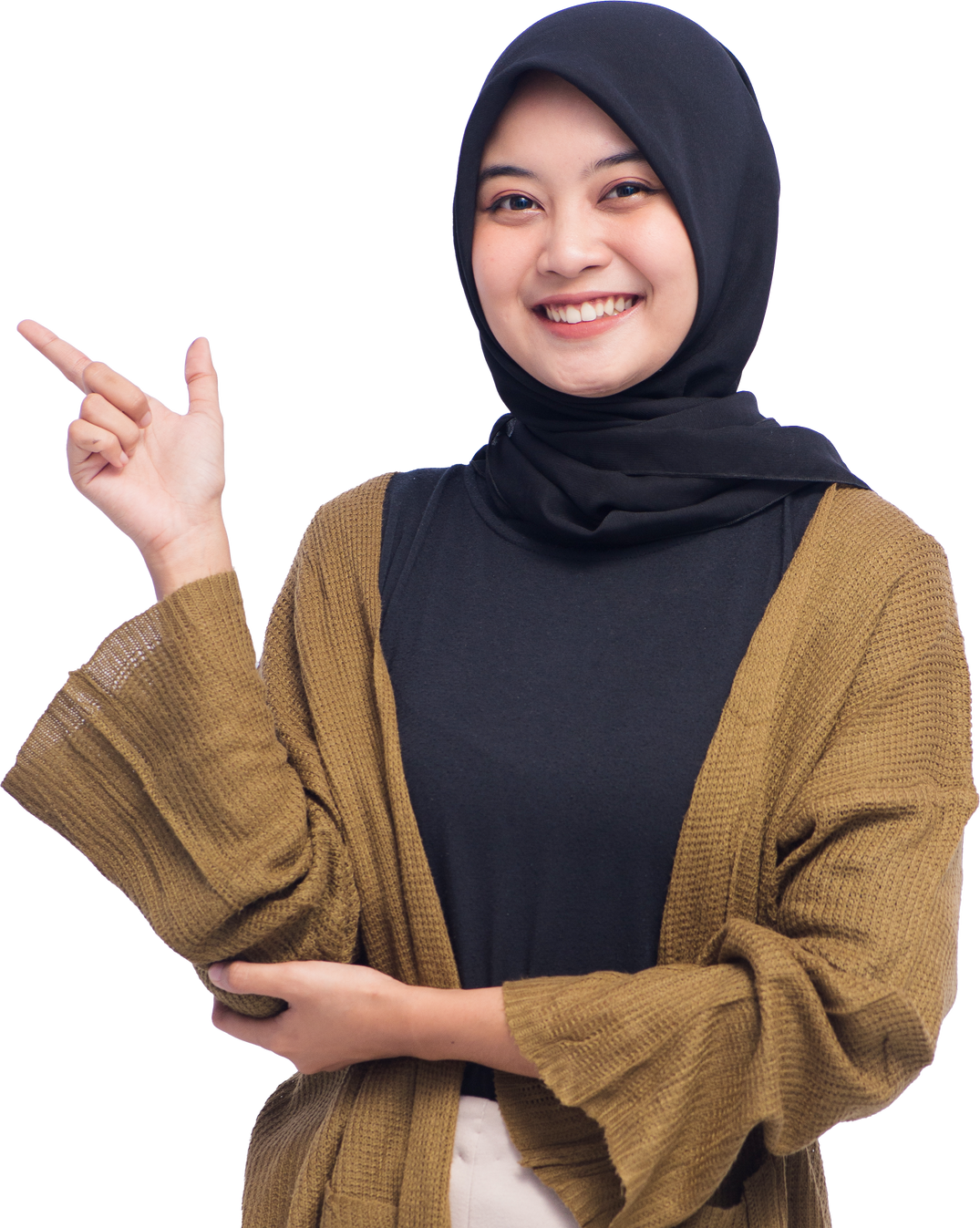 Happy Young Hijab Woman Pointing Isolated